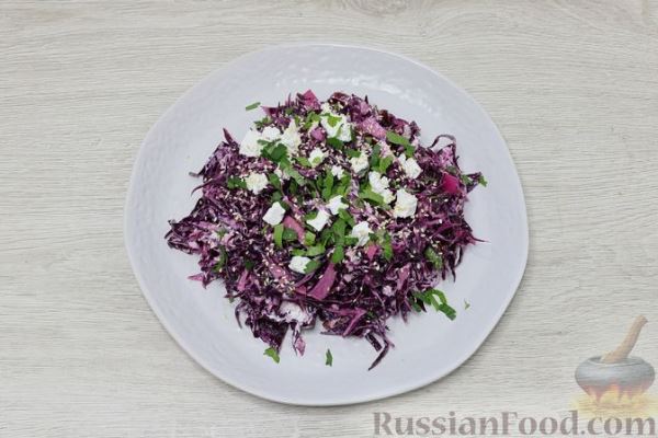 Салат из краснокочанной капусты с фетой и финиками