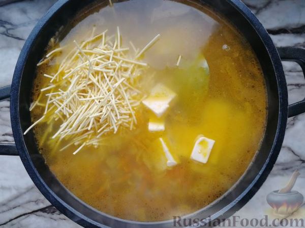 Сырный суп с куриными сердечками